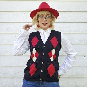 Sag Harbor Y2k Vintage Academia Librarian Professor Nerdy Black Red Sweater Vest